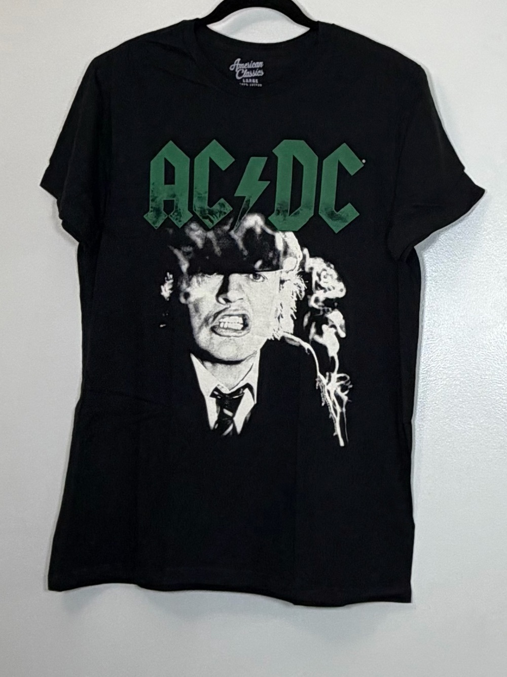 🆕 AC/DC Black Tee with White Printed Care Label